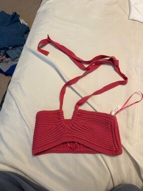 Urban Outfitters Coral Ribbed Crop Tank with Tie Straps